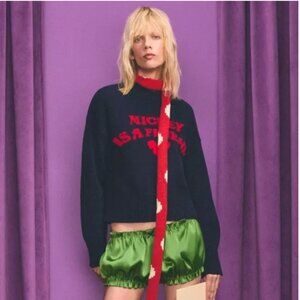 Zara X Harry Lambert Mickey Silhouette Text Sweater NWT